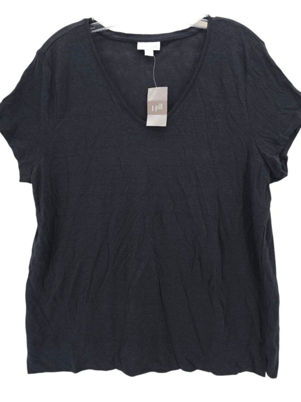 NWT J. JILL Black 100% Linen V-Neck Tee Top T-Shirt Size LARGE